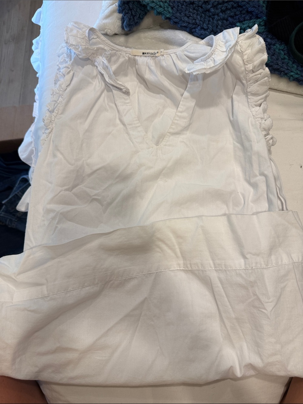LAmade White V-Neck Ruffle Shoulder Blouse